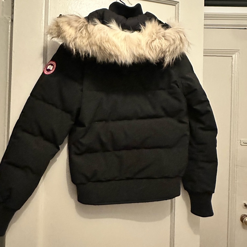 Black Puffer Jacket with Fur Trim